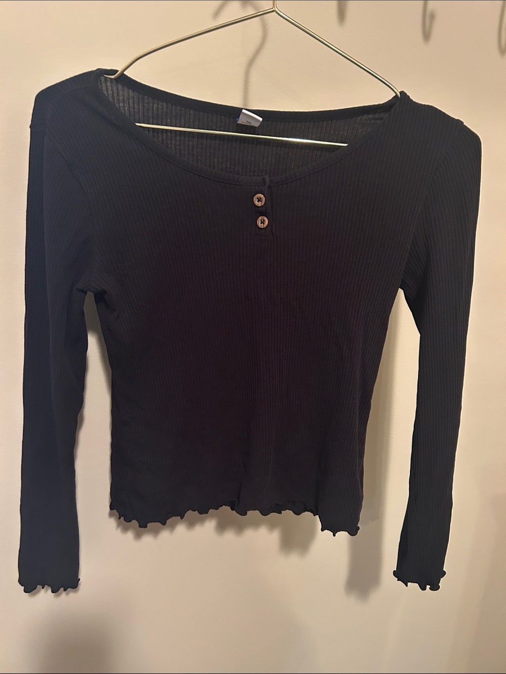 Kids Black Ribbed Long-Sleeve Henley Top size 10/12